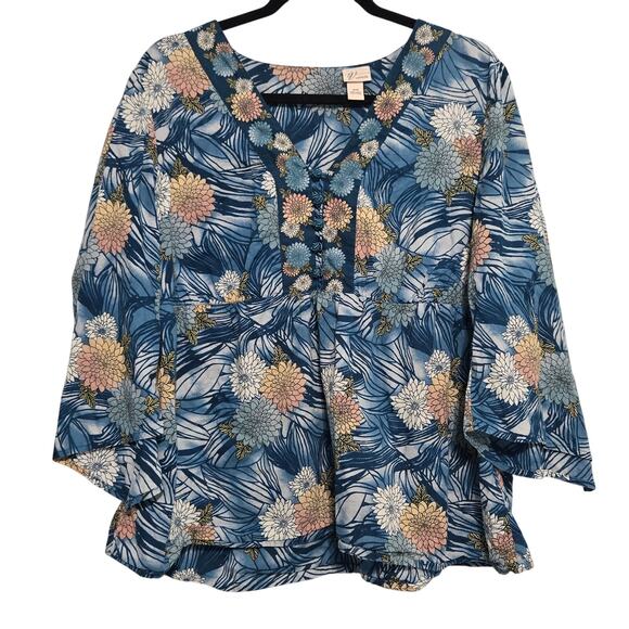 Venezia Vtg Womens Floral Artsy Flutter Sleeve Peasant Blouse Size 16 Fairy Boho - Picture 1 of 7